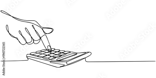 Hand typing on a black computer keyboard on a laptop with metal buttons and technology equipment on a desk
