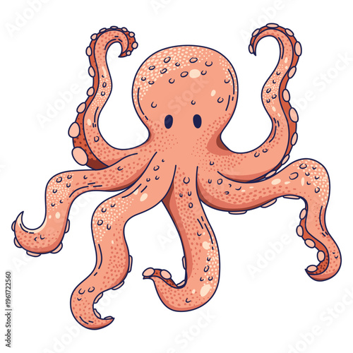 sea octopus cartoon illustration, showing its eight curved tentacles and small eyes.