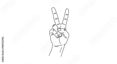 Hand gesture displaying the peace or victory sign in line art.