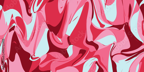 Abstract pink and red fluid swirl pattern with light blue accents, dynamic flowing waves digital art fluid acrylic paint texture with liquid marble wavy shapes for modern graphic design background. 