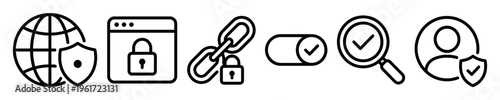 A set of minimalist line icons for cybersecurity and data protection. Perfect for web design, UI, and presentations on internet safety, privacy, and network security concepts.