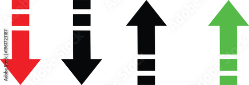 four directional arrow icon set in red black and green showing up and down movement for finance data and trend concepts