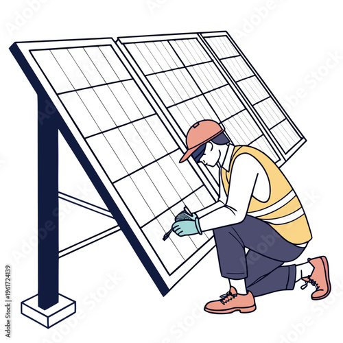 Worker installing solar panel