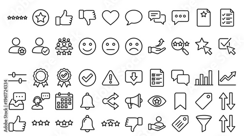 Set of 50 Outline Feedback and Review Icons Vector