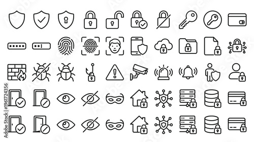 Set of 50 Outline Security and Protection Icons Vector