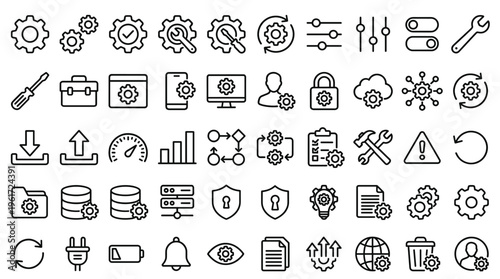 Set of 50 Outline Settings and Technology Vector Icons