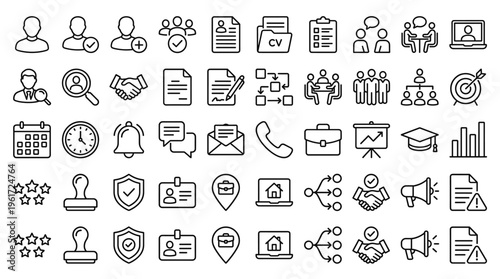 Set of 50 Human Resources and Business Outline Icons Vector