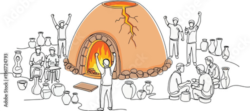 ancient oven with people around