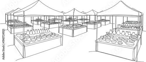 outdoor market stalls with goods on display