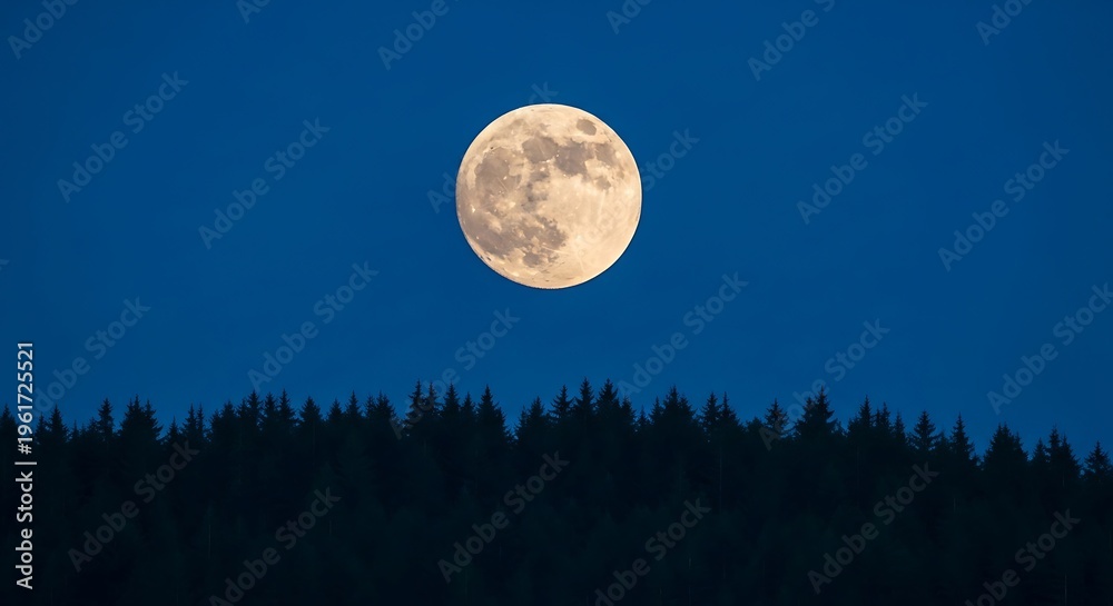 Fototapeta premium Full Moon Rising Above the Forest at Night.