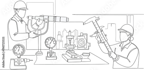 industrial workers in hard hats operating machinery