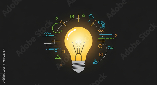 Illuminating Ideas - A Glowing Light Bulb Surrounded by Abstract Scientific Concepts.