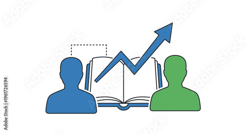 Literacy mentor and student with growing graph and book education and learning concept symbolizing knowledge sharing and progress