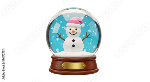 Snow Globe with Smiling Snowman and Pink Hat