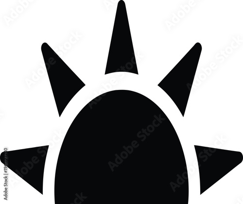 Black sun icon on white background, simple solar symbol