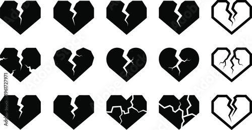 Broken heart icons set stockline icon bundle cracked hearts symbols