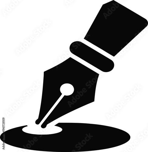 Black fountain pen nib writing vector icon, SVG symbol
