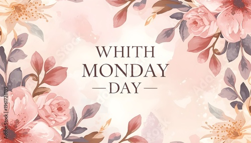 A beautiful floral design with pink roses and leaves on a soft pink background with a motivational Monday message