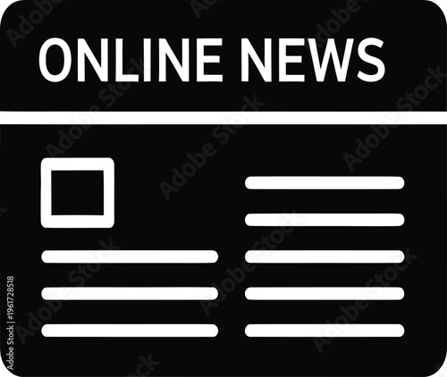Online news icon, digital newspaper, black and white logo
