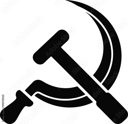 Black communist symbol with hammer and sickle on white background
