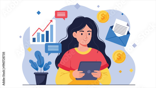  Woman Reviewing AI-Generated Financial Report with Savings Insights.