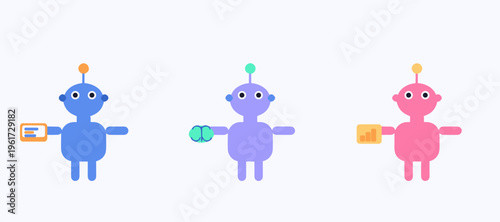 Digital assistant robots showcasing essential artificial intelligence roles, future technology integration, conceptual data processing