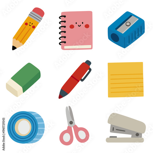9 Q-version Cartoon Stationery Vector Illustrations