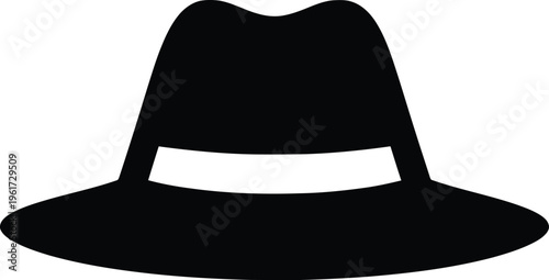 Black fedora hat with white band, isolated on white background
