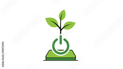 Green power button icon with a young plant sprout growing from the top symbolizes starting a green lifestyle today.