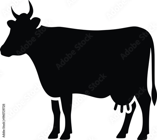 Black cow silhouette standing isolated on white background vector