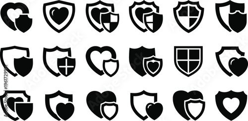 Stockline icon bundle shield and heart symbols for designers and developers