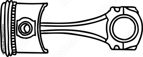 Detailed outline drawing of a piston and connecting rod assembly, a fundamental component in internal combustion engines