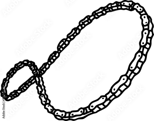 Stylized illustration of a bicycle chain forming a loop, representing motion and mechanical connection in a simple graphic style
