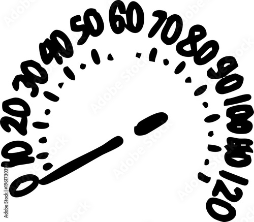 Hand-drawn illustrative sketch of a performance gauge, depicting a speedometer with a needle at a low reading, symbolizing initial movement, moderate pace, or a controlled start