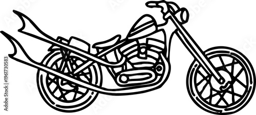 Classic chopper motorcycle outline with sleek, elongated handlebars and a custom fuel tank, perfect for graphic design projects and art