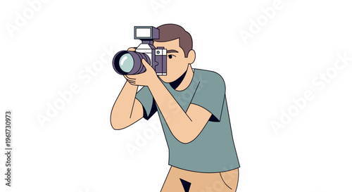 Man holding video camera recording footage in a casual setting with modern equipment