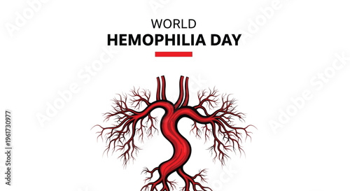 Vector graphic illustration commemorating world hemophilia day featuring a stylized branching blood vessel system
