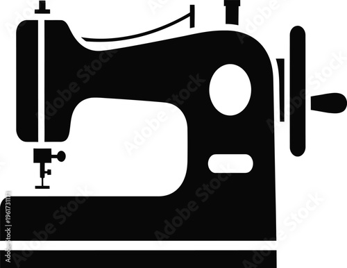 sewing machine icon, simple silhouette, on white background, symbol for fashion and crafting