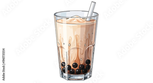 Bubble Tea Drink with Tapioca Pearls in Glass