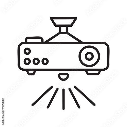 A sleek modern projector device emits light beams upward in a minimalist illustration style.