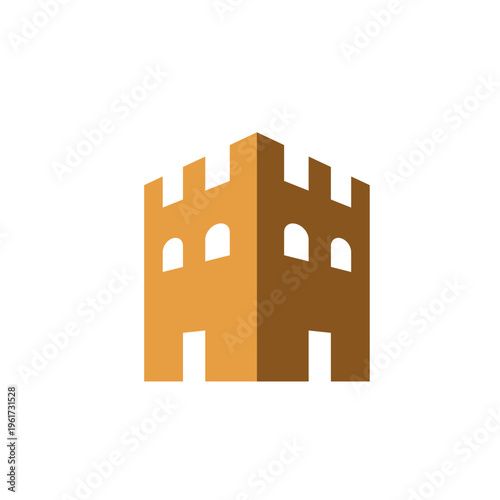 Medieval Castle Tower Icon in Two-Tone Gold and Brown — Fortress Logo Symbol for History and Security