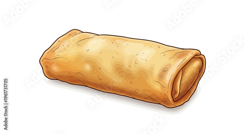 Golden brown egg roll on white background, isolated, appetizing illustration