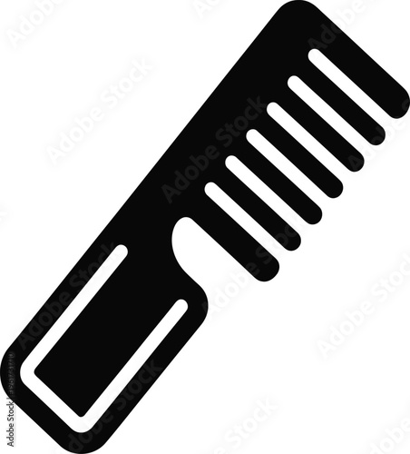 Black wide-tooth comb icon on white background, simple hair care tool
