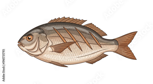 Grilled Fish Isolated on White Background
