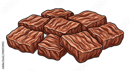 Pile of cooked beef cubes, illustration
