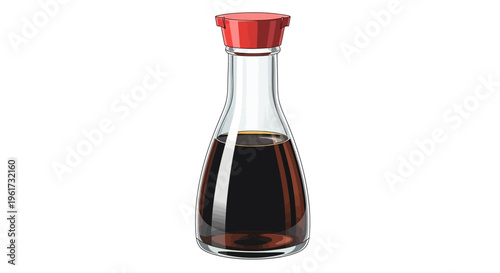 Soy Sauce Bottle with Red Cap Isolated on White Background