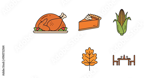 Thanksgiving food and fall icons.