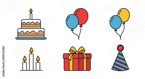 Birthday Celebration Party Icon Set.