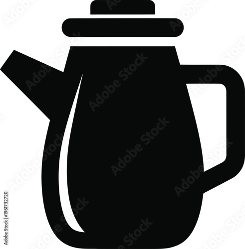 Black teapot icon, simple kettle silhouette, coffee brewing symbol, kitchen utensil
