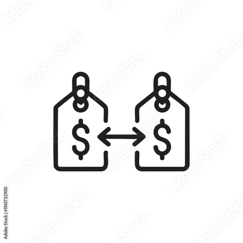 The exchange of two price tags with dollar signs occurs in a business setting with a graphic illustration.